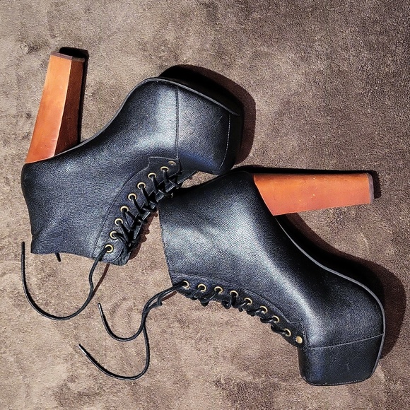 Jeffrey Campbell Shoes Havana Last High Heel Leather Dark Academia / Sz 6.5/ Blk - Picture 10 of 17